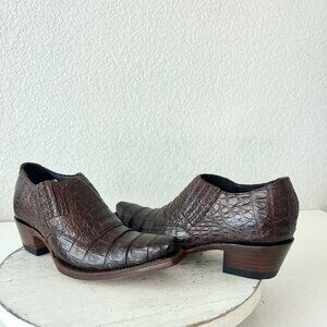 Rod Patrick Womens Brown Loafers 6C Caiman Leather Western Boots Slip On Shoes